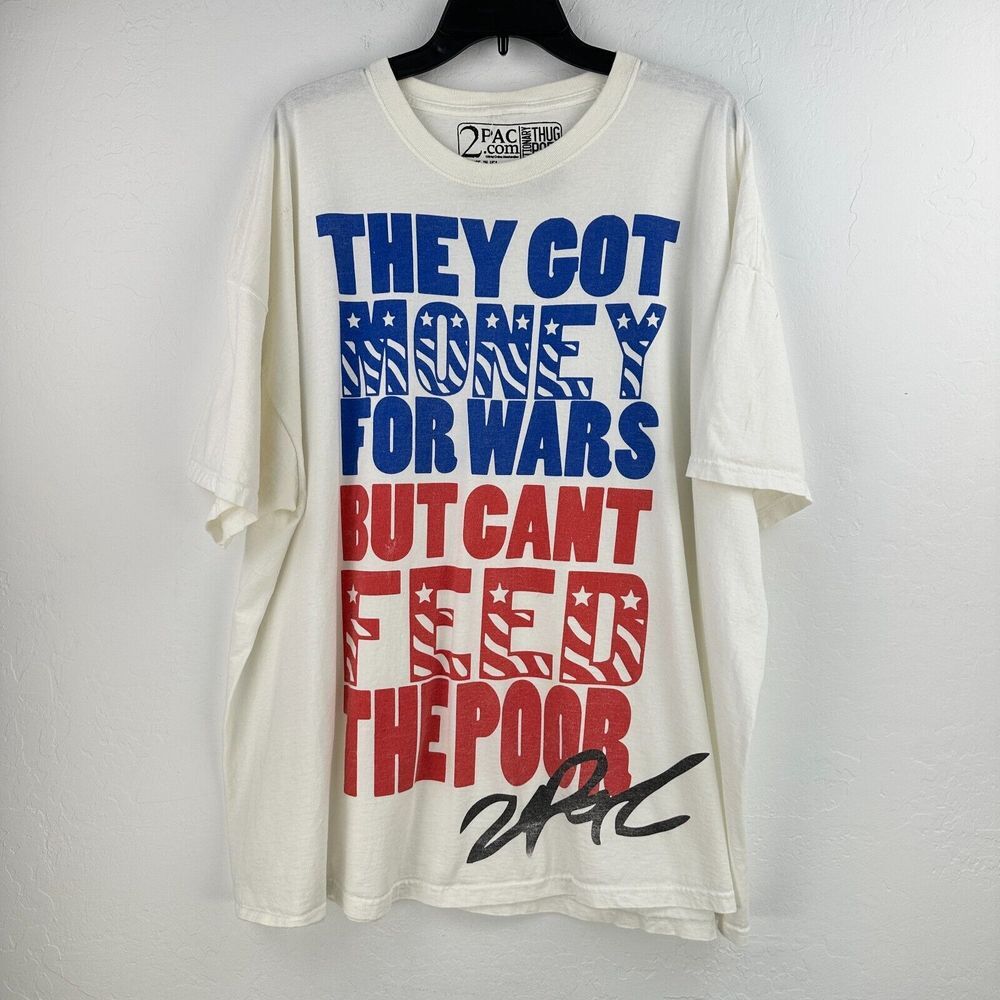 2PAC T-shirt Mens 4XL White Red‎ USA Wars Quote Short Sleeve Street Wear Poet